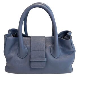 Uno Alla Volta Bag Light Blue Pebbled Leather Double Handle With Shoulder Strap